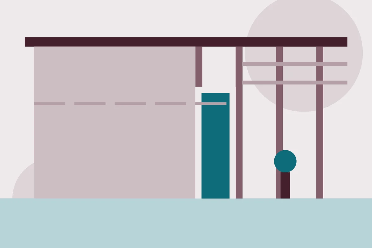 Illustration of an office build-out with metal studs and a door opening