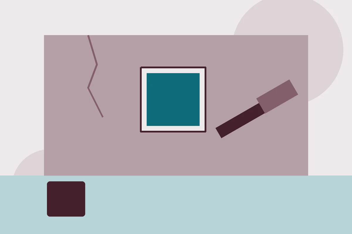 Illustration of a square drywall patch being finished on a wall